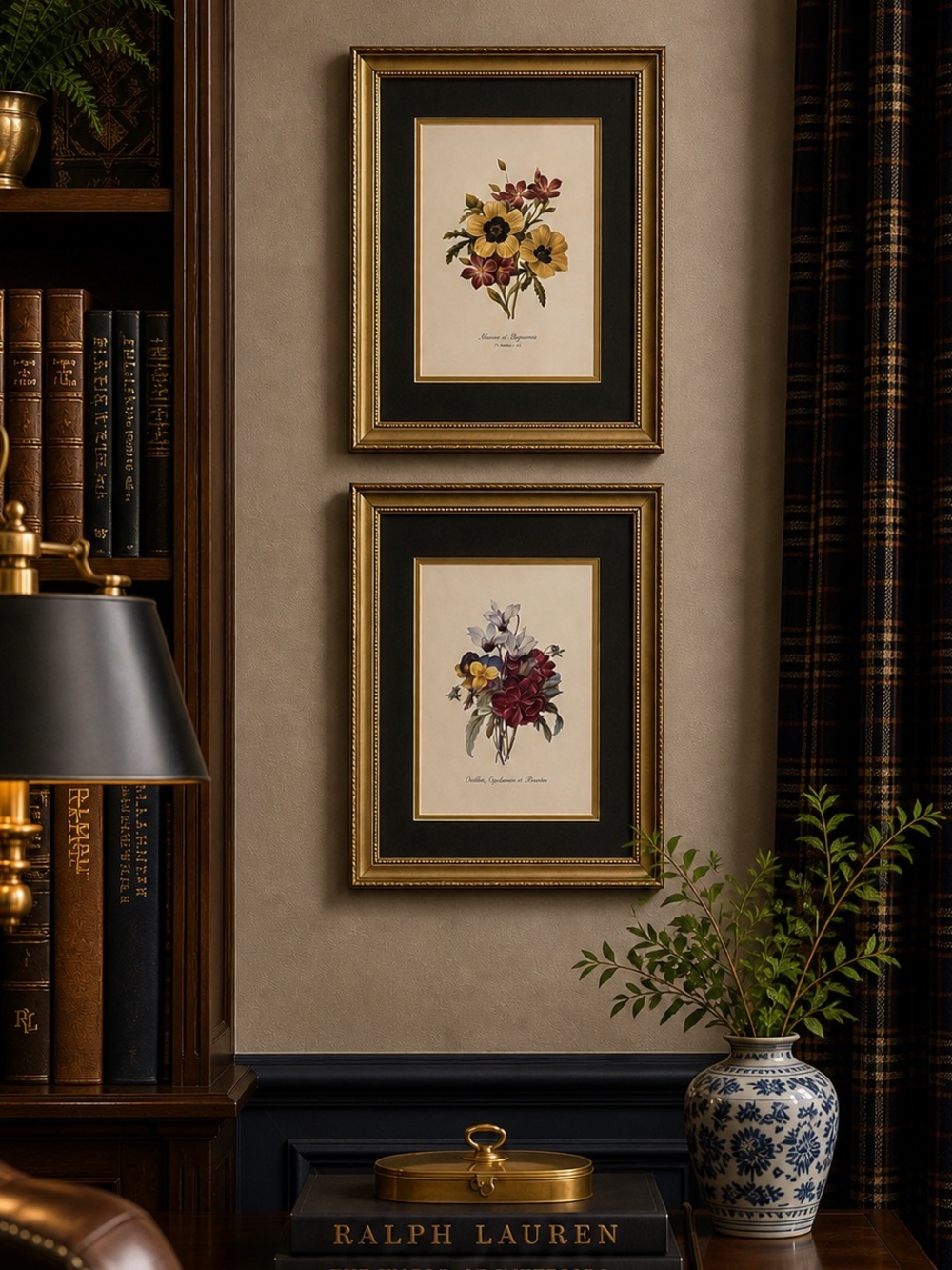 Pair of Framed P.J. Redouté Botanical Floral Prints Gold Frames